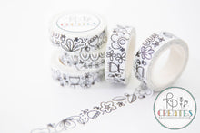 Load image into Gallery viewer, Black and White Floral Washi Tape
