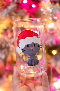 Meowy Christmas Can Shaped Glass